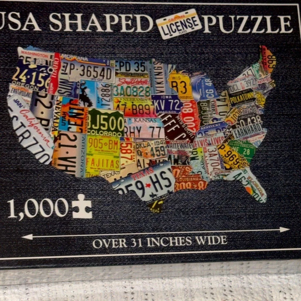 TDC Puzzles USA Shaped License Plate 1000 Piece Jigsaw Puzzle Americana 31 Inch